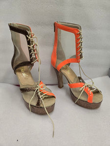 Godiva Chic TWO Platform Dance Boot Black Sparkle/Orange/Yellow Patent ONE-OF-A-KIND