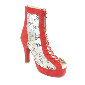 Godiva Chic Red Patent Leather & ABC Mesh Platform