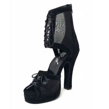 Godiva Chic TWO Platform Dance Boot Black Glitter ABC Mesh