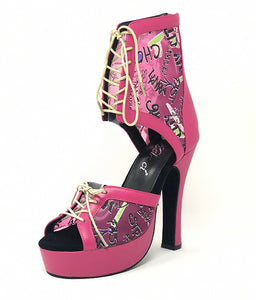 Godiva Chic TWO Platform Dance Boot Pink Leather ABC Mesh