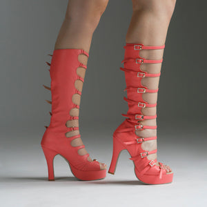 Sultana Boot Coral Pink Leather Rhinestone Buckles