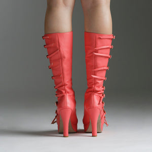 Sultana Boot Coral Pink Leather Rhinestone Buckles