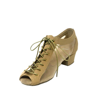 Lady Godiva Open Toe TAUPE Stretch Fabric Flexi 1-1/2" Cuban Heel