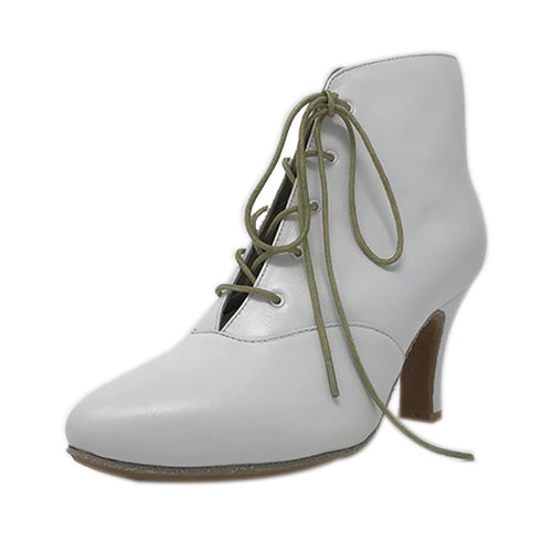Lady Di Dance Boot White Leather Rubber Sole