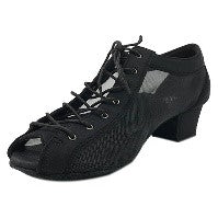 Lady Godiva Open Toe BLACK Stretch Fabric Flexi 1-1/4" Cuban Heel